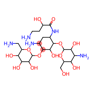 3-Amino-5-(4-amino-2-hydroxybutanoylamino)-6-(4-amino-3,5-dihydroxy-6-hydroxymethyltetrahydro-2H-pyran-2-yloxy)-2-(2-aminomethyl-3,4,5-trihydroxytetrahydro-2H-pyran-6-yloxy)-1-cyclohexanol